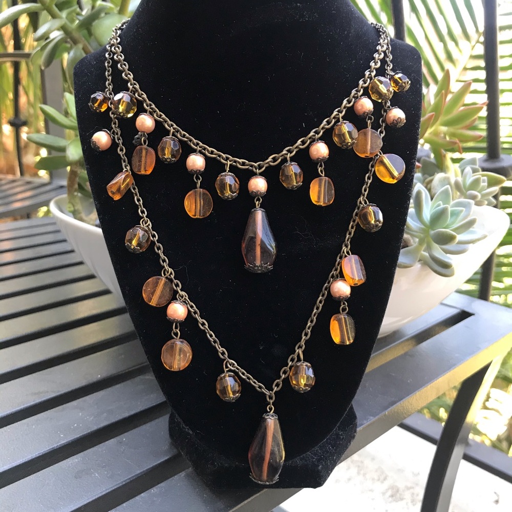 Double Strand Amber and Bronze Necklace - Picture 2 of 6